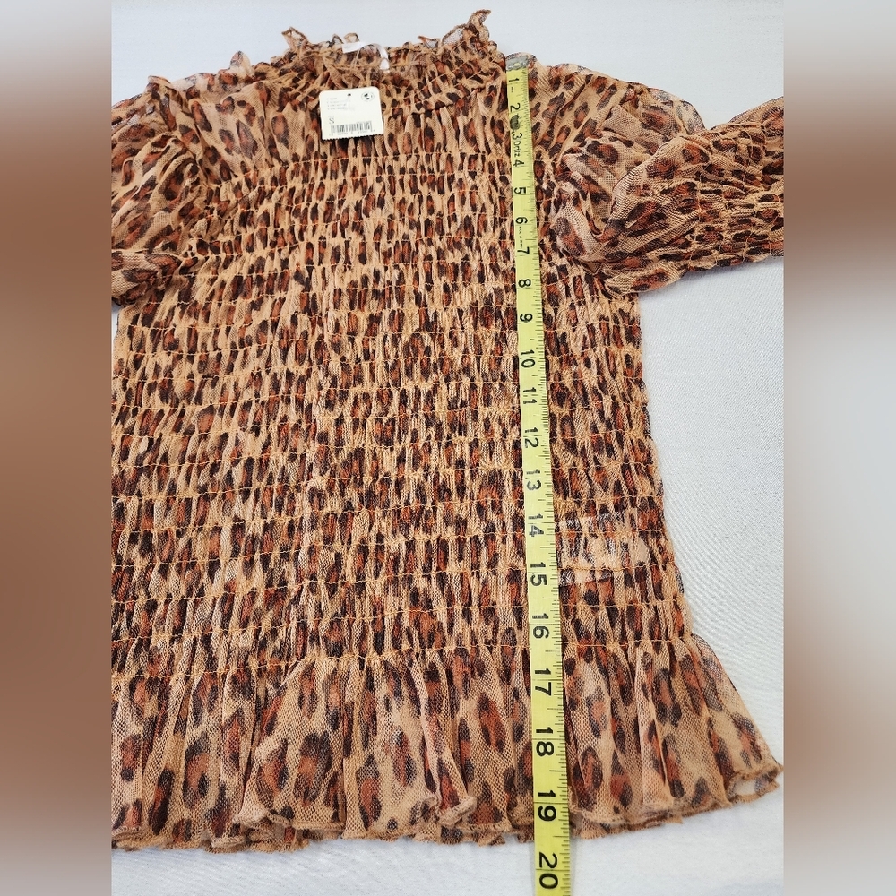 Free People Women's Leopard Print Smock Crop "Hello There" Sheer L/S Top, sz SM - Picture 6 of 12